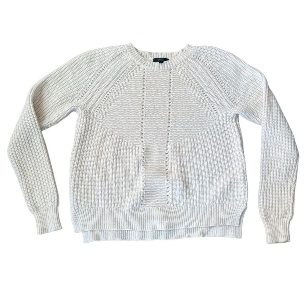 J. Crew Pointelle Sweater Wool Blend Cream White Medium